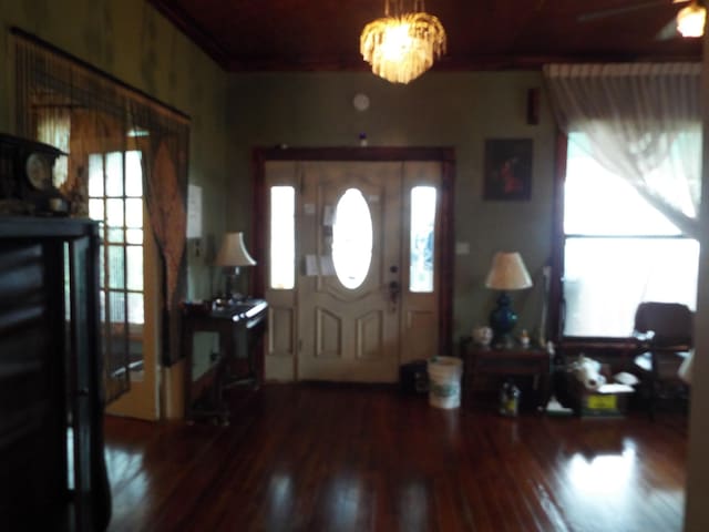 165 E Main St, Alexandria, TN 37012 - entryway featuring wood finished floors, plenty of natural light, a ceiling fan, and crown molding