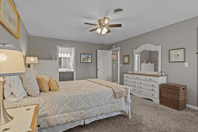 1209 Corlew Dr, Burns, TN 37029 - bedroom with carpet, ensuite bath, baseboards, and ceiling fan