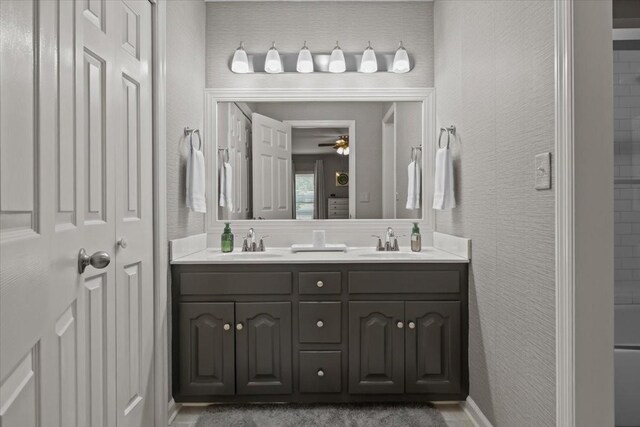 1209 Corlew Dr, Burns, TN 37029 - bathroom featuring double vanity and ceiling fan