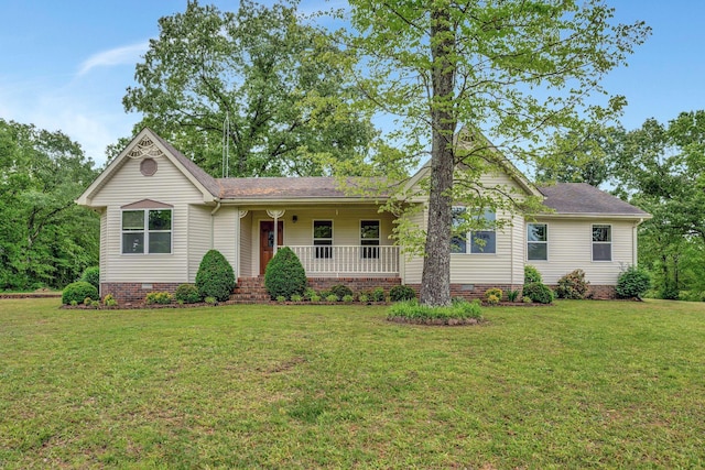 735 Railroad Bed Pike, Summertown, TN 38483 - ranch-style home with crawl space, a porch, a front lawn, and roof with shingles