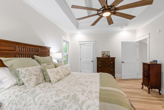 120 Destineys Way, Gruetli Laager, TN 37339 - bedroom featuring a tray ceiling, light wood-type flooring, ceiling fan, and crown molding