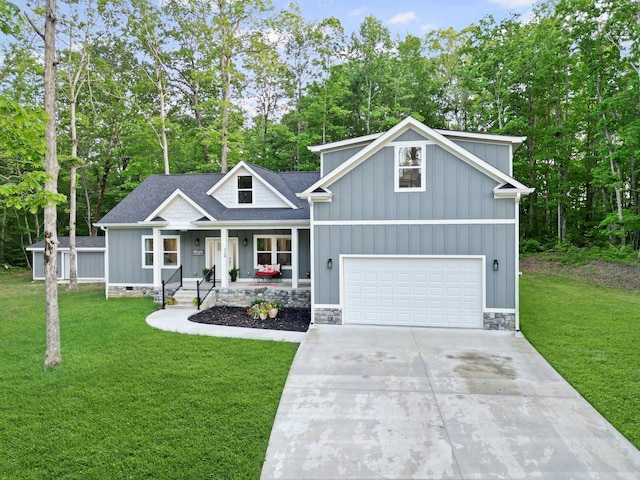 120 Destineys Way, Gruetli Laager, TN 37339 - view of front of home featuring covered porch, concrete driveway, board and batten siding, and a front lawn