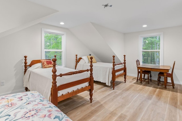120 Destineys Way, Gruetli Laager, TN 37339 - bedroom featuring multiple windows, vaulted ceiling, light wood-style flooring, recessed lighting, and baseboards