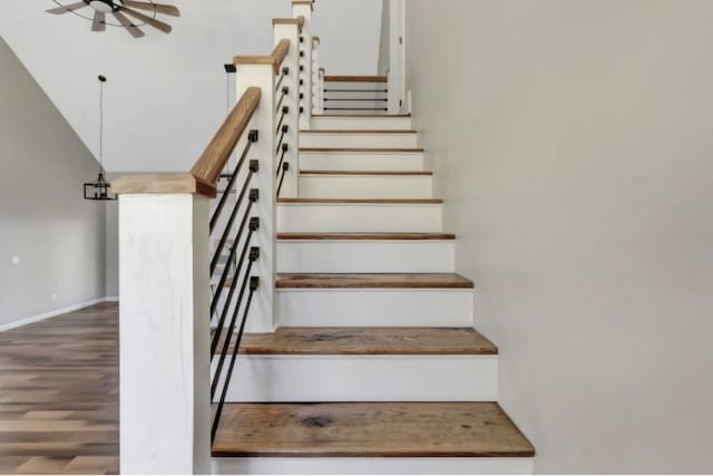 2582 Gap Rd, Altamont, TN 37301 - stairs featuring wood finished floors, baseboards, and ceiling fan