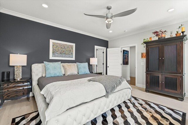 429 Finnhorse Ln, Franklin, TN 37064 - bedroom featuring light wood finished floors, recessed lighting, crown molding, baseboards, and ceiling fan