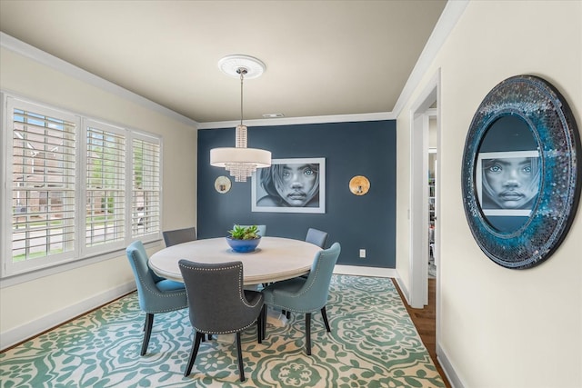 429 Finnhorse Ln, Franklin, TN 37064 - dining room featuring baseboards, wood finished floors, a chandelier, and ornamental molding