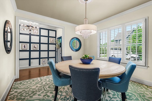 429 Finnhorse Ln, Franklin, TN 37064 - dining space with a chandelier, baseboards, wood finished floors, and crown molding