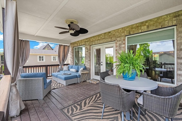 429 Finnhorse Ln, Franklin, TN 37064 - wooden deck with french doors, an outdoor hangout area, and a ceiling fan