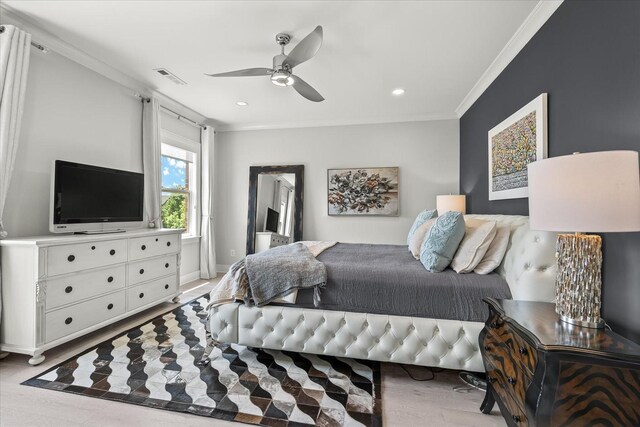 429 Finnhorse Ln, Franklin, TN 37064 - bedroom with crown molding, recessed lighting, a ceiling fan, and baseboards