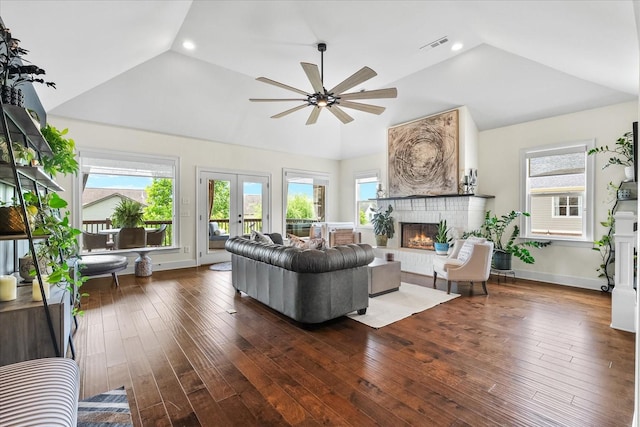 429 Finnhorse Ln, Franklin, TN 37064 - living area with a fireplace, wood-type flooring, recessed lighting, a ceiling fan, and baseboards