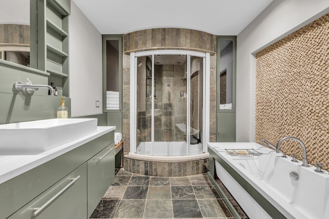55 E Main St # 208, Chattanooga, TN 37408 - bathroom featuring vanity, tiled tub, and a tile shower