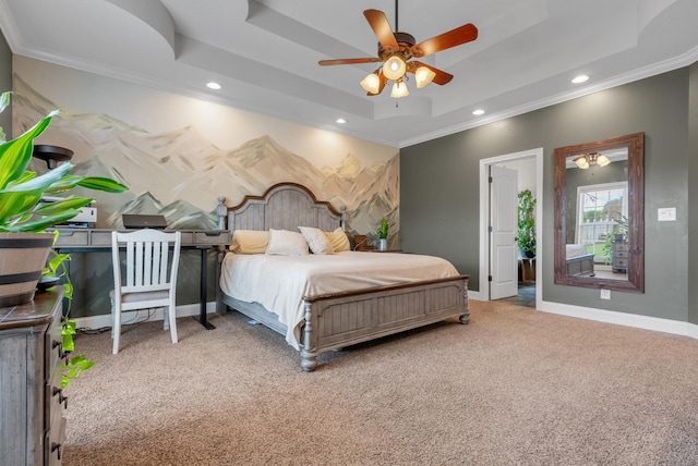 1607 Edgewater Ln, Clarksville, TN 37043 - carpeted bedroom with a tray ceiling, baseboards, recessed lighting, and crown molding