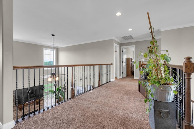 1607 Edgewater Ln, Clarksville, TN 37043 - hall featuring carpet flooring, crown molding, recessed lighting, and baseboards