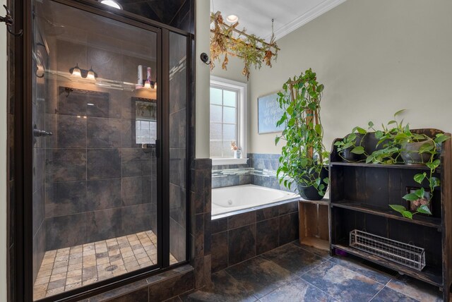 1607 Edgewater Ln, Clarksville, TN 37043 - full bath featuring a bath, a stall shower, and ornamental molding