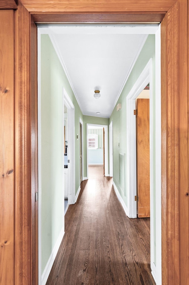 411 Tremont Dr, Murfreesboro, TN 37130 - hallway with dark wood finished floors, crown molding, and baseboards