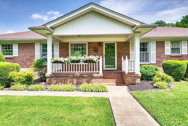 411 Tremont Dr, Murfreesboro, TN 37130 - view of front of home featuring brick siding, covered porch, a front lawn, and a shingled roof