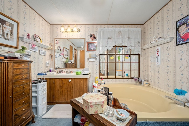 48 Enfield Dr, Beechgrove, TN 37018 - full bathroom featuring wallpapered walls, a bath, and vanity