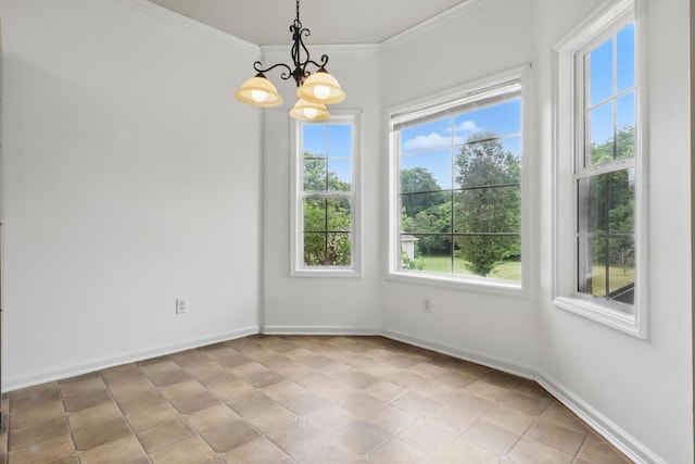208 Sunnyside Dr, Chapel Hill, TN 37034 - unfurnished dining area with a chandelier, plenty of natural light, crown molding, and baseboards