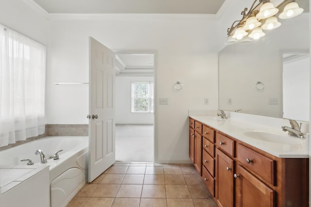 208 Sunnyside Dr, Chapel Hill, TN 37034 - full bath with ornamental molding, a garden tub, double vanity, and tile patterned flooring