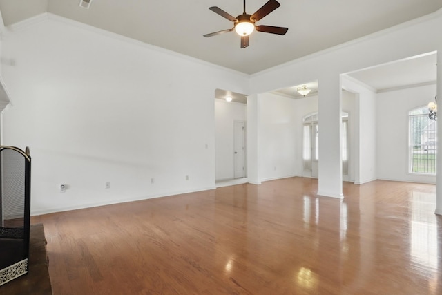 208 Sunnyside Dr, Chapel Hill, TN 37034 - unfurnished living room with ceiling fan, wood finished floors, crown molding, and baseboards