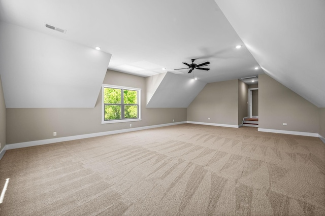 11731 Milton St, Milton, TN 37118 - bonus room with baseboards, vaulted ceiling, carpet floors, recessed lighting, and ceiling fan