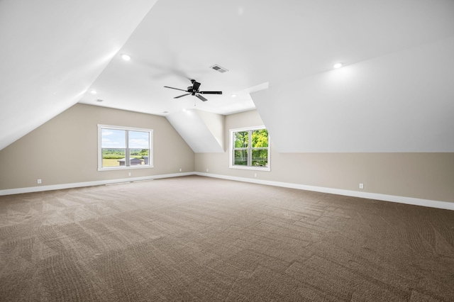 11731 Milton St, Milton, TN 37118 - additional living space featuring recessed lighting, lofted ceiling, carpet, baseboards, and a ceiling fan