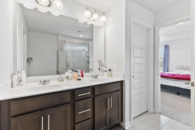 1080 Laurel Valley Ln, Mount Juliet, TN 37122 - bathroom featuring a shower stall, tile patterned floors, double vanity, and ensuite bath