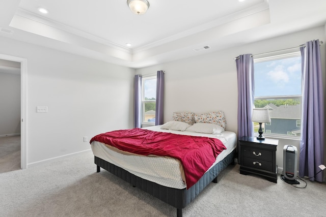 1080 Laurel Valley Ln, Mount Juliet, TN 37122 - bedroom with a raised ceiling, ornamental molding, light colored carpet, recessed lighting, and baseboards