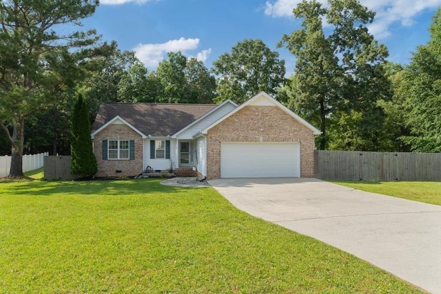 210 Highland Trl, Estill Springs, TN 37330 - ranch-style house featuring an attached garage, brick siding, driveway, and crawl space
