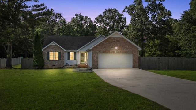 210 Highland Trl, Estill Springs, TN 37330 - ranch-style house with an attached garage, concrete driveway, crawl space, and brick siding