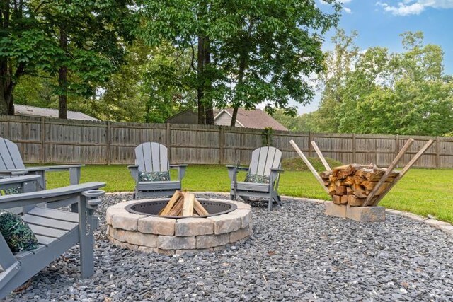 210 Highland Trl, Estill Springs, TN 37330 - fenced backyard with an outdoor fire pit
