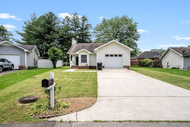 205 Blue Lake Dr, Tullahoma, TN 37388 - ranch-style house with an attached garage, driveway, and a chimney