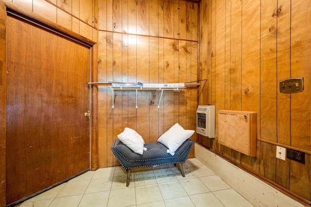 1529 W Grab Creek Rd, Dickson, TN 37055 - sitting room with heating unit, wooden walls, and tile patterned floors