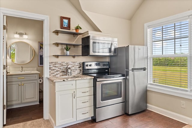 4145 Trinity Rd, Franklin, TN 37067 - kitchen featuring stainless steel appliances, a sink, plenty of natural light, and vaulted ceiling
