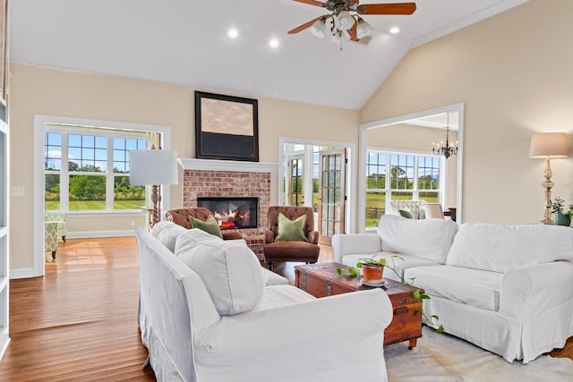 4145 Trinity Rd, Franklin, TN 37067 - living area with healthy amount of natural light, ceiling fan, a fireplace, light wood-style flooring, and recessed lighting