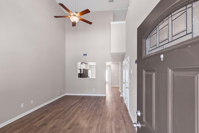 215 Ruth Way, Spring Hill, TN 37174 - entryway with a towering ceiling, ceiling fan, wood finished floors, and baseboards