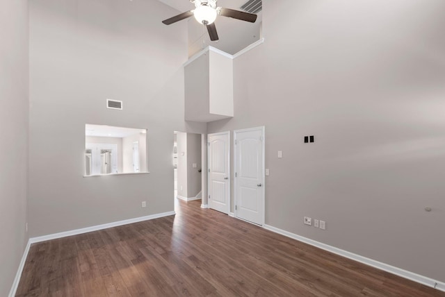 215 Ruth Way, Spring Hill, TN 37174 - spare room featuring a high ceiling, baseboards, ceiling fan, and wood finished floors