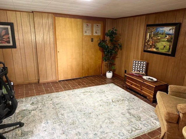 108 Sunset Dr, Pulaski, TN 38478 - sitting room with brick patterned flooring and wooden walls