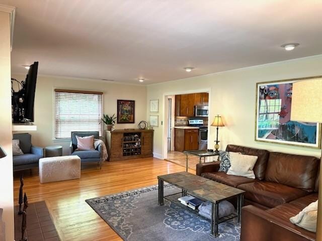 108 Sunset Dr, Pulaski, TN 38478 - living room with light wood-type flooring and ornamental molding