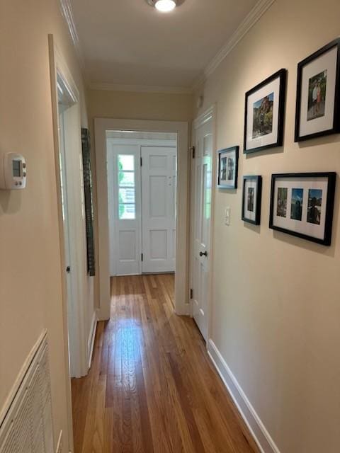 108 Sunset Dr, Pulaski, TN 38478 - hallway with wood finished floors, ornamental molding, and baseboards