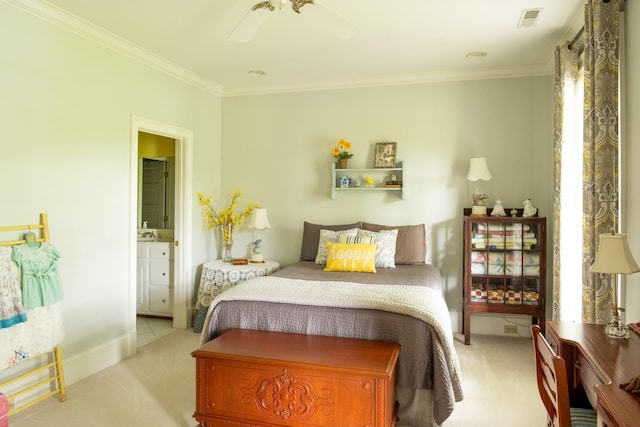 5620 Leipers Creek Rd, Franklin, TN 37064 - bedroom with carpet flooring, ornamental molding, ensuite bath, baseboards, and ceiling fan