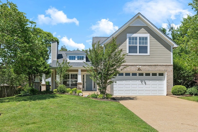 2981 Buckner Ln, Spring Hill, TN 37174 - view of front of house featuring driveway, an attached garage, a front lawn, a chimney, and roof with shingles