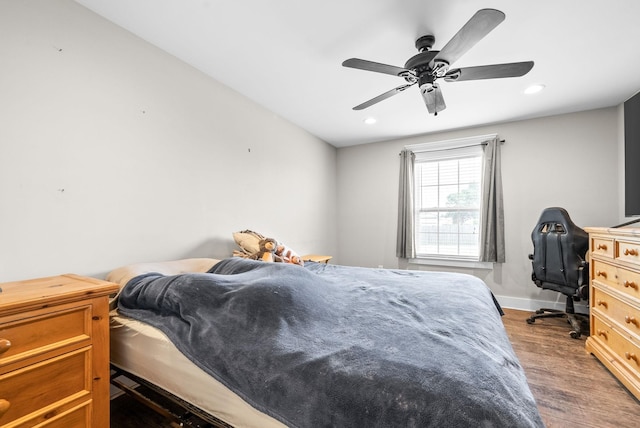 132 Fieldcrest Dr, Cadiz, KY 42211 - bedroom featuring wood finished floors, recessed lighting, baseboards, and a ceiling fan