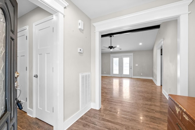 132 Fieldcrest Dr, Cadiz, KY 42211 - foyer entrance with a ceiling fan, dark wood finished floors, baseboards, and recessed lighting