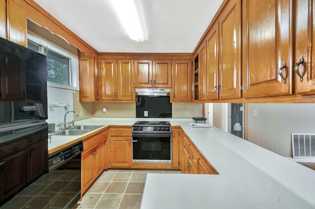 1033 Pine Valley Rd, Kingston Springs, TN 37082 - kitchen featuring dishwasher, a sink, range with gas cooktop, under cabinet range hood, and light countertops