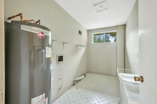 1033 Pine Valley Rd, Kingston Springs, TN 37082 - washroom with water heater, hookup for a washing machine, and tile patterned floors