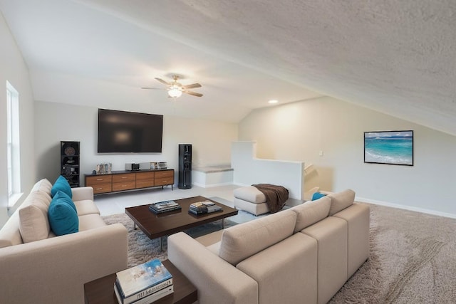 100 Candlewick Pl, Hendersonville, TN 37075 - carpeted living room with lofted ceiling, a ceiling fan, and baseboards