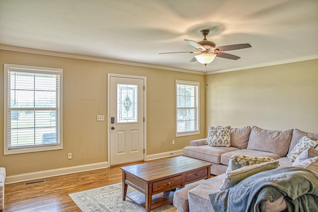 1570 Clemmons Rd, Cookeville, TN 38501 - living area with a ceiling fan, baseboards, crown molding, and wood finished floors