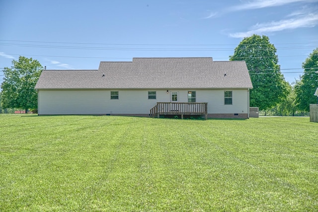 1570 Clemmons Rd, Cookeville, TN 38501 - back of house featuring crawl space, a wooden deck, and a lawn