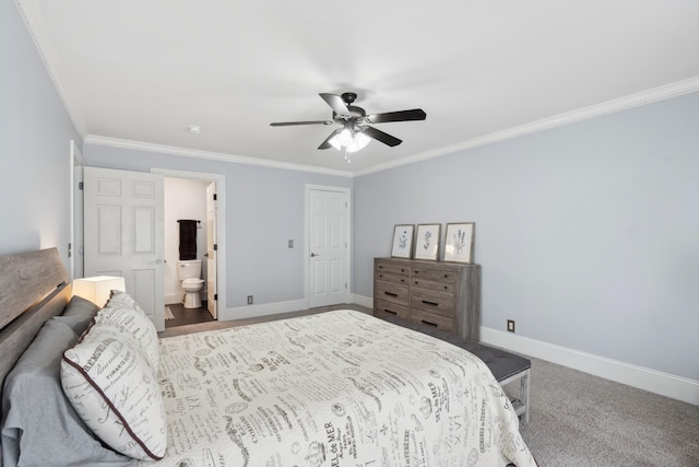 9702 Amethyst Ln, Brentwood, TN 37027 - bedroom with crown molding, baseboards, connected bathroom, and ceiling fan
